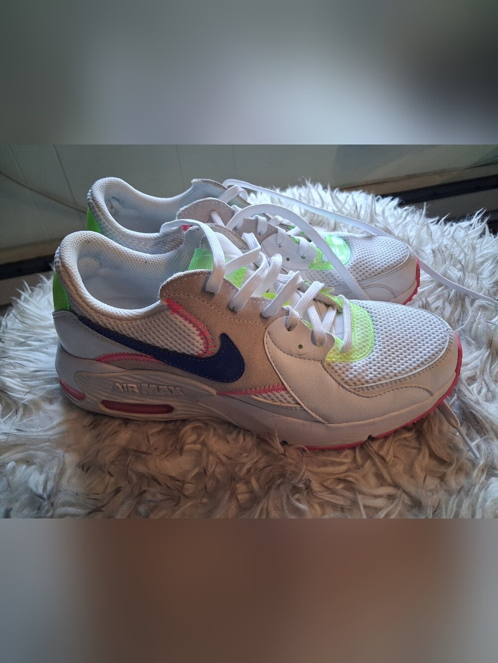 Nike Kids' White and Blue Air Max Trainer with Neon Accents